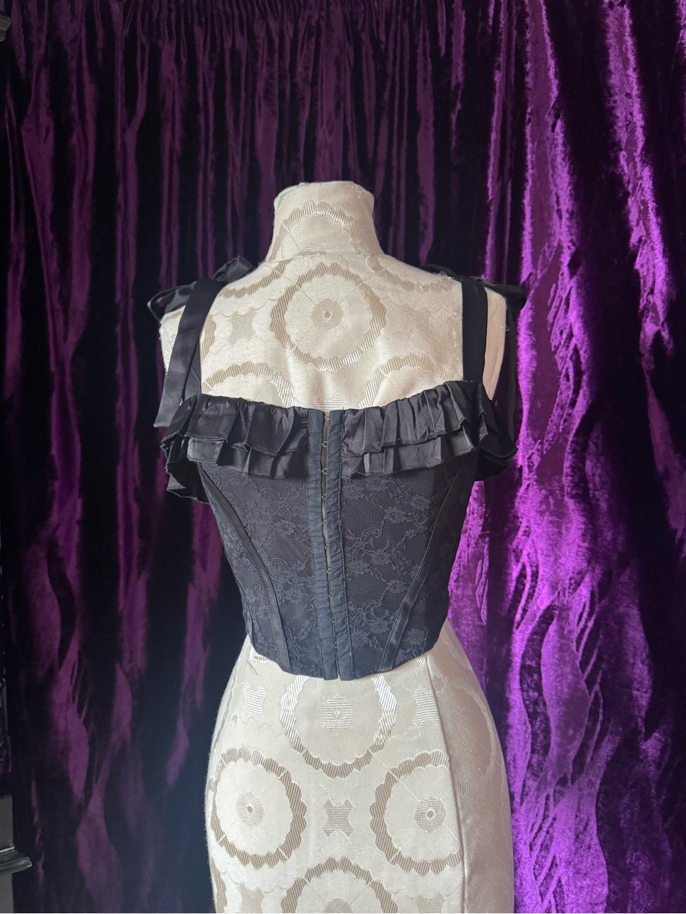 Black Ruffled Lace Corset Top